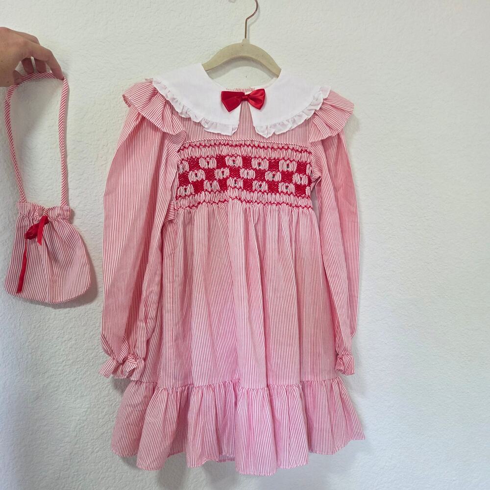 Vintage Polly Flinders Striped Dress + Purse kids 6
